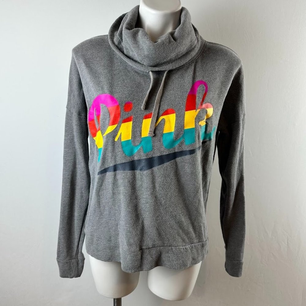 Victoria's Secret Pink Rainbow Print Cowl Neck Sweatshirt Size Small